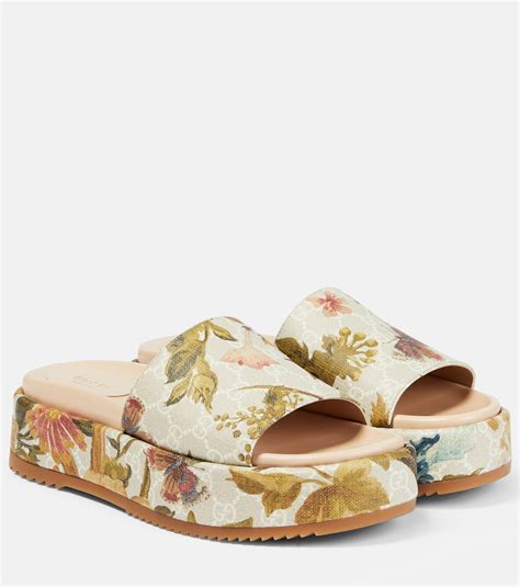 gucci flower shoes|gucci floral platform slides.